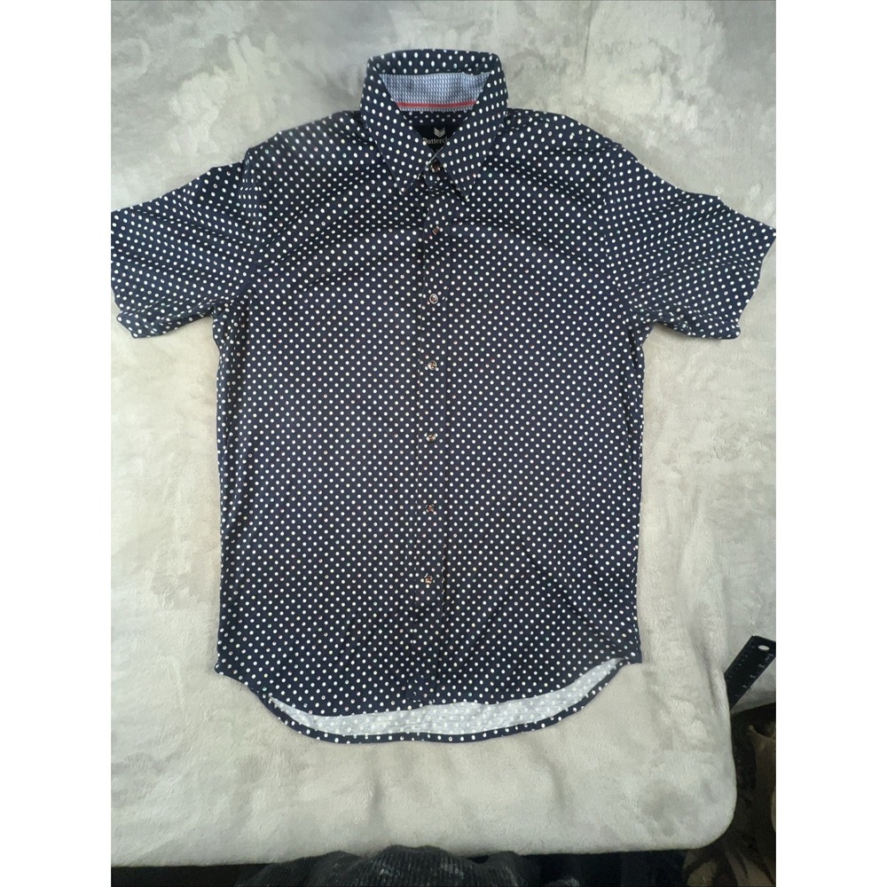 Men's Navy Polka Dot Short-Sleeve Button-Down Shirt